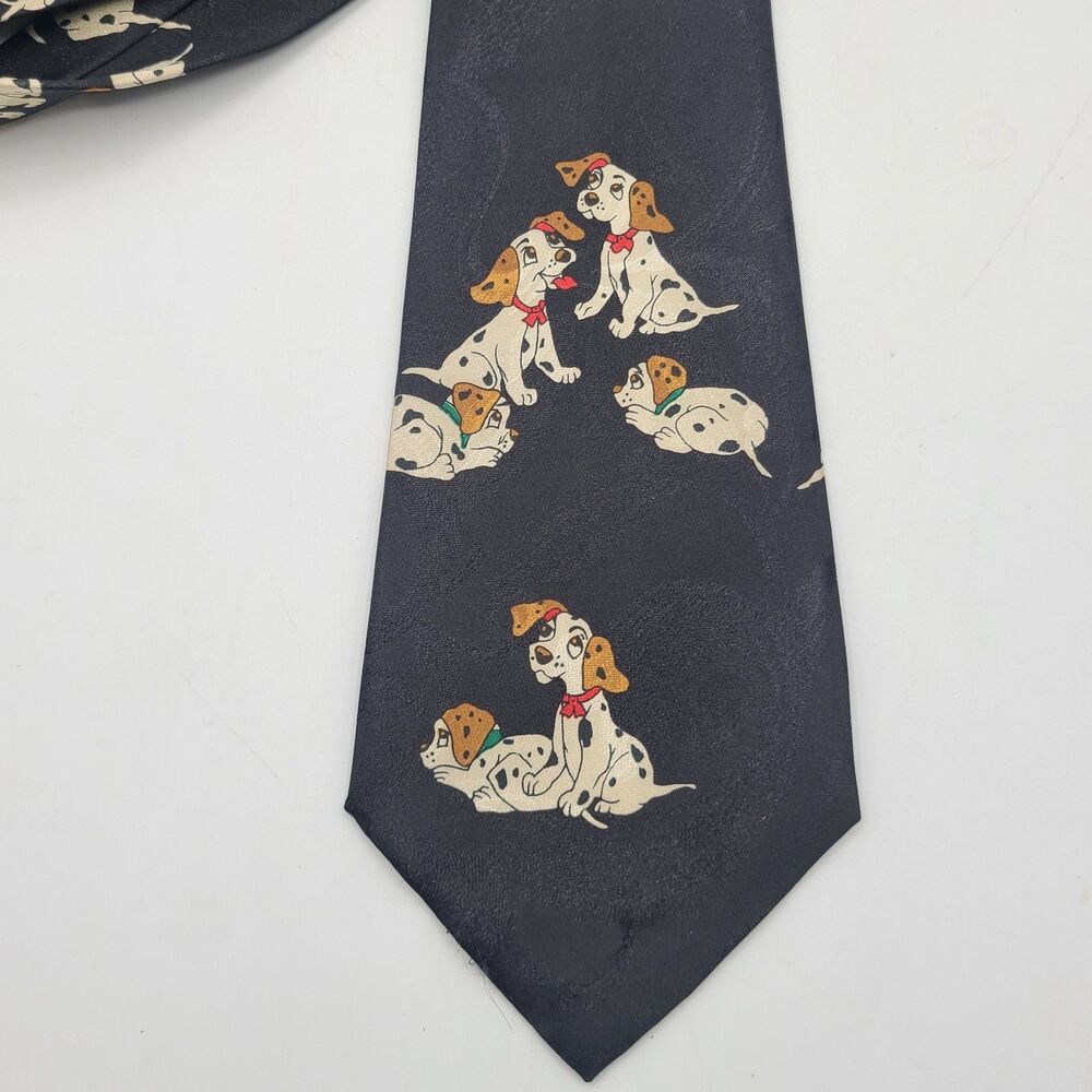 101 DALMATIANS 56"x4" Mens Neck Tie Disney Dogs Puppies Black Novelty